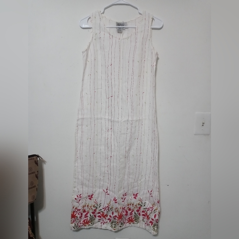 STYLE & CO. COLLECTION SLEEVELESS PULLOVER 100% LINEN LEAF PRINT MAXI DRESS 8P